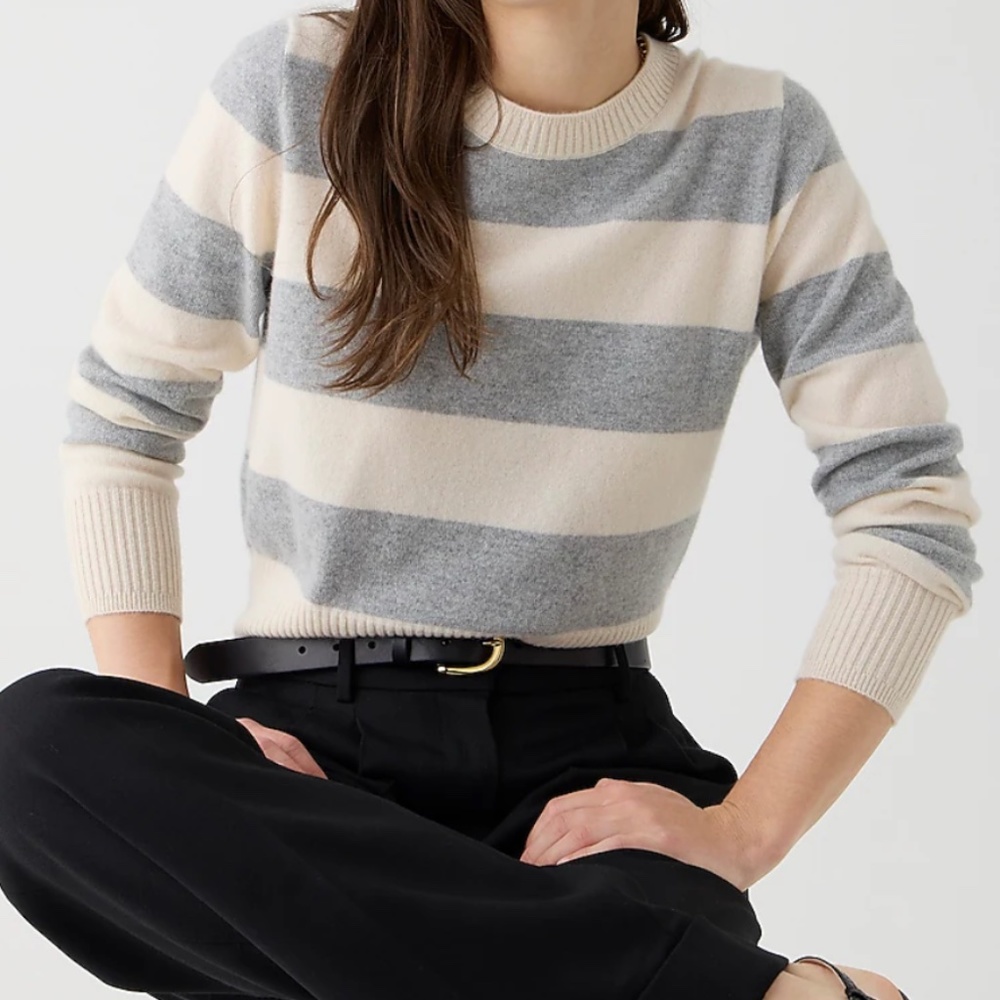 J.Crew Cashmere Shrunken Crewneck Sweater in Rugby Stripe